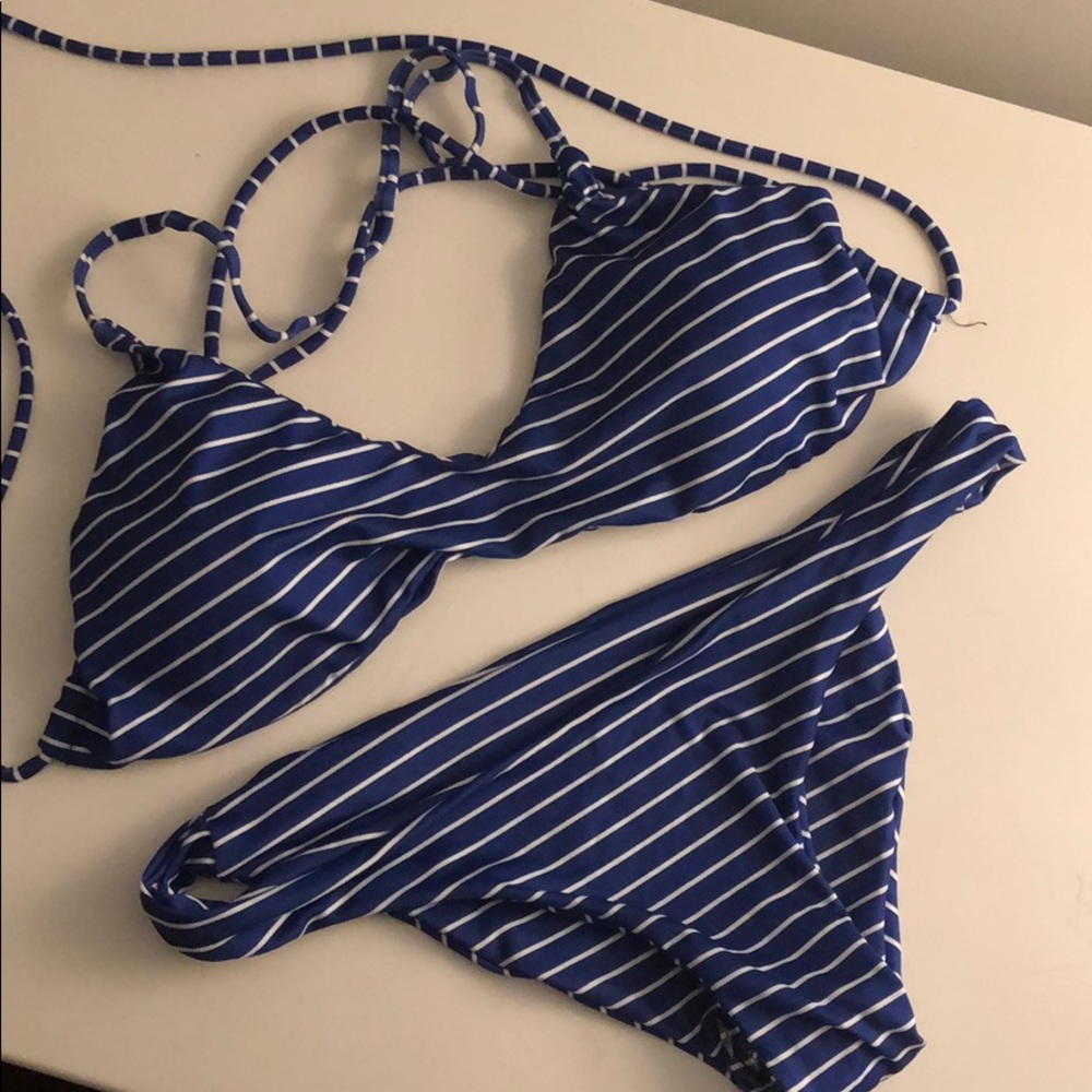 Super cute blue and white striped bikini set